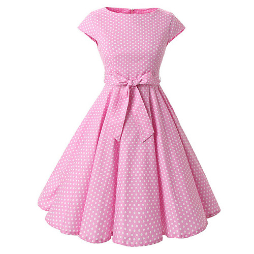 

Women's A Line Dress Knee Length Dress Red Pink Black Short Sleeve Polka Dot Print Boat Neck Vintage Going out S M L XL XXL / Cotton / Cotton