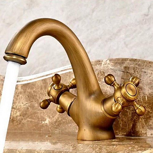 

Bathroom Sink Faucet - Rotatable Antique Brass Centerset Two Holes / Two Handles Two HolesBath Taps