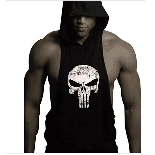 

Men's Tank Top Graphic Skull Print Sleeveless Daily Tops Active White Black Yellow