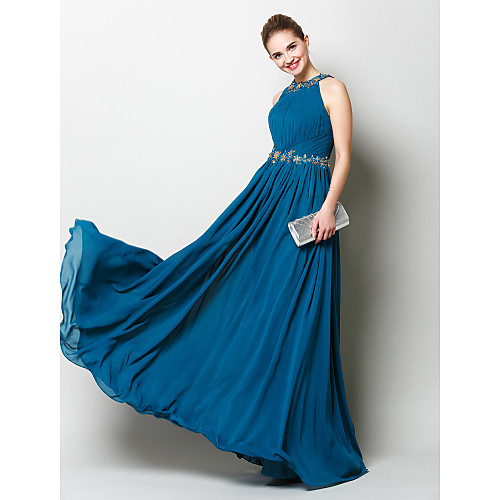 

Sheath / Column Jewel Neck Floor Length Chiffon Prom / Formal Evening Dress with Beading / Appliques / Draping by TS Couture