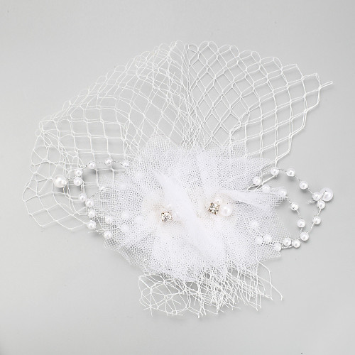 

Imitation Pearl Feather Net Fascinators Headpiece