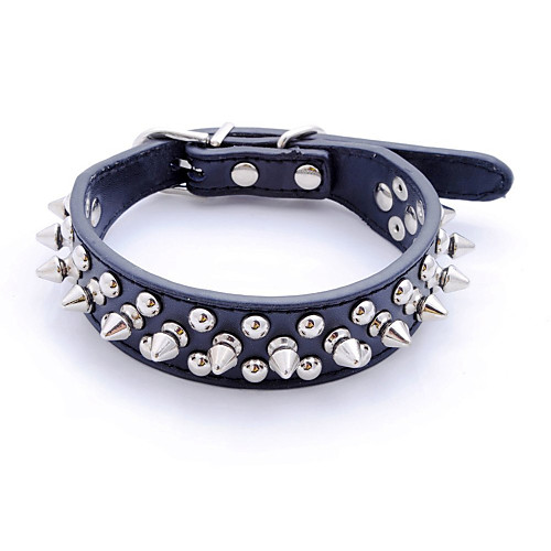

Cat Dog Collar Studded Rivet PU Leather White Black Red Blue Pink