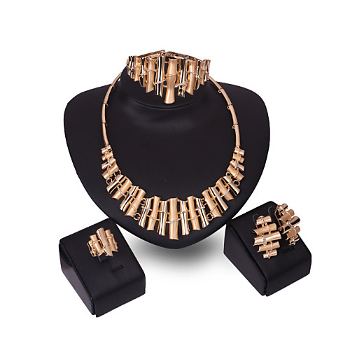 

Jewelry Set Hoop Earrings Adjustable Ring Party Statement Ladies Cuff Work Casual 18K Gold Plated Cubic Zirconia Earrings Jewelry Gold For Party 1 set / Necklace