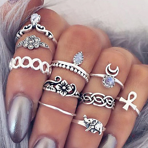 

Band Ring Stacking Stackable Golden Silver Synthetic Gemstones Alloy Cross Moon Flower Ladies Unusual Unique Design 10pcs One Size / Women's / Statement Ring / Knuckle Ring / Rings Set