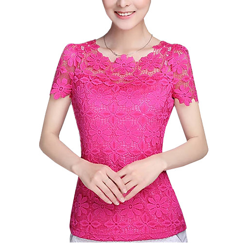 

Women's Blouse Solid Colored Plus Size Lace Short Sleeve Daily Tops Streetwear White Black Yellow