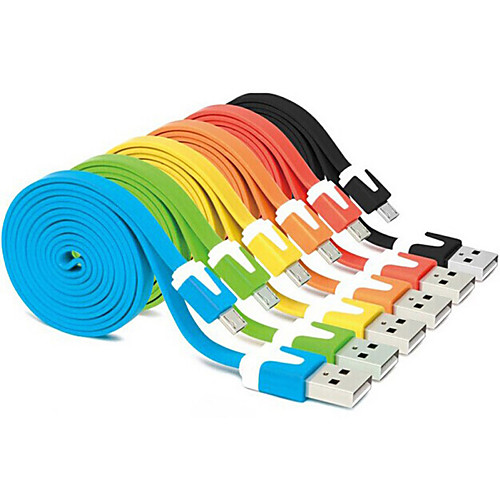 

1M Colorful USB 2.0 Male to Micro USB 2.0 Male Flat Cable for Samsung Huawei HTC Android Phones
