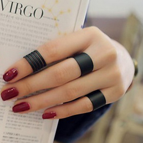 

Band Ring Black Silver Love Ladies Personalized Unusual 3pcs One Size / Women's