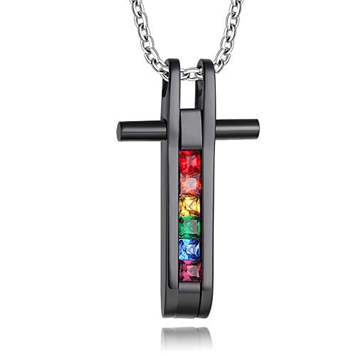 

Men's Women's Pendant Necklace Pendant Ladies Luxury Cross Titanium Steel Imitation Diamond Black Necklace Jewelry For Daily Casual