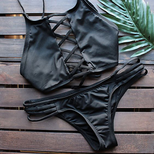 

Women's Bikini Swimsuit Pink Green Black Swimwear Halter Neck Bathing Suits / Super Sexy