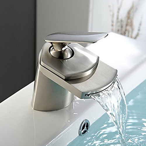 

Bathroom Sink Faucet - Waterfall Nickel Brushed Centerset Single Handle One HoleBath Taps