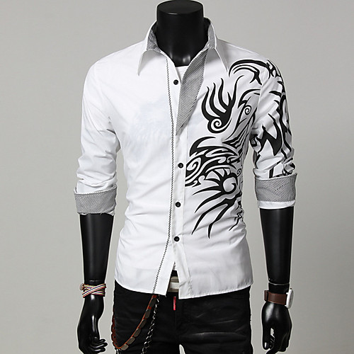 

Men's Shirt Tribal Long Sleeve Daily Tops White Black Purple