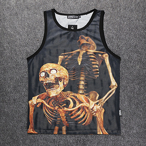 

Men's T shirt Skull Plus Size Print Sleeveless Daily Tops Black