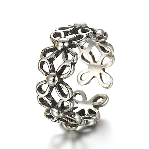 

Band Ring Silver Sterling Silver Silver Flower Ladies Unusual Unique Design One Size / Adjustable Ring