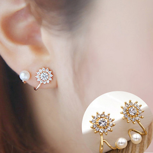 

Women's Cubic Zirconia Pearl tiny diamond Stud Earrings Flower Sunflower Ladies Elegant Fashion Simple Style Earrings Jewelry Golden / Silver For Casual Daily 2pcs