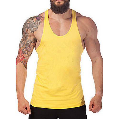 

Men's Tank Top Shirt Graphic Solid Colored Basic Sleeveless Daily Slim Tops Active Round Neck White Blue Yellow / Sports / Summer