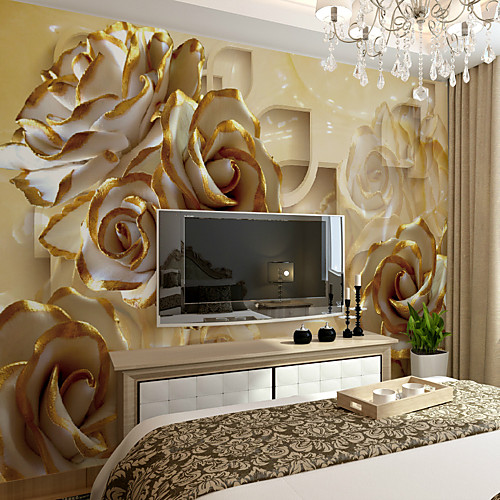 

Mural Wallpaper Wall Sticker Covering Print Adhesive Required 3D Effect Gold Flower Canvas Home Décor