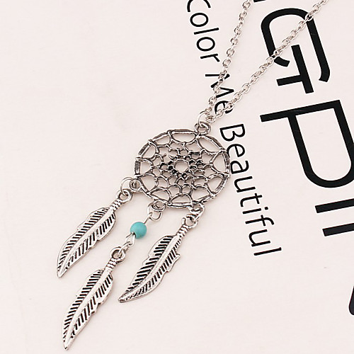 

Women's Pendant Necklace Long Necklace Feather Dream Catcher Vintage European Fashion Native American Alloy Silver Necklace Jewelry For Party Casual Work