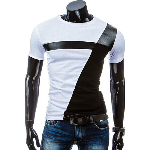 

Men's T shirt Color Block Patchwork Short Sleeve Daily Tops White Black Gray