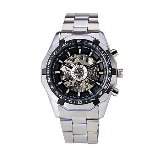 

WINNER Men's Wrist Watch Mechanical Watch Automatic self-winding Stainless Steel Silver Hollow Engraving Analog Luxury Gunmetal Watch - Black White