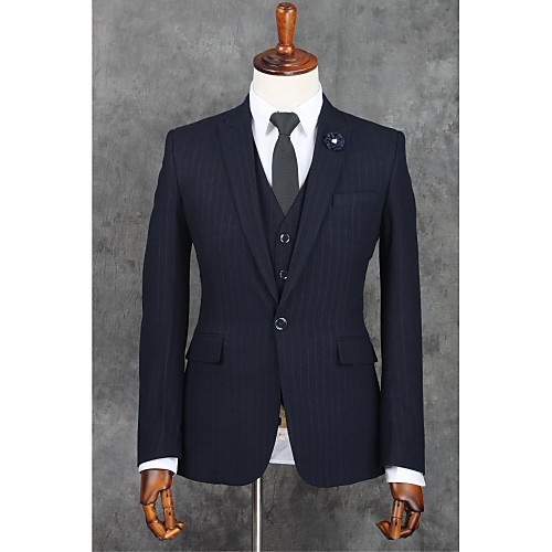 

Men's Suits Notch Slim Fit Single Breasted One-button Straight Flapped Stripes Polyester