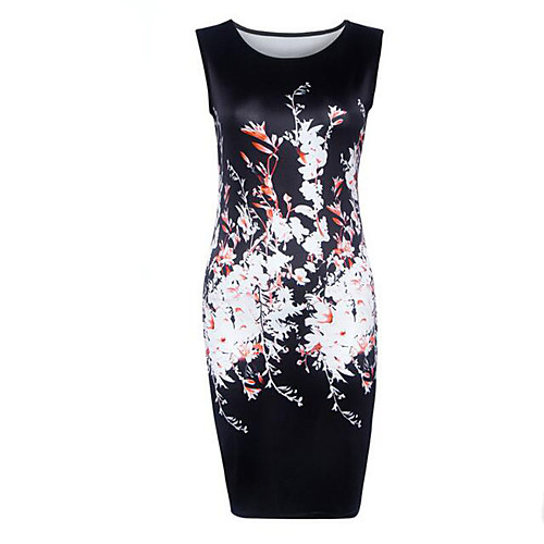 

Women's Bodycon Short Mini Dress Black Sleeveless Racerback Print Summer Round Neck Vintage Streetwear Going out S M L