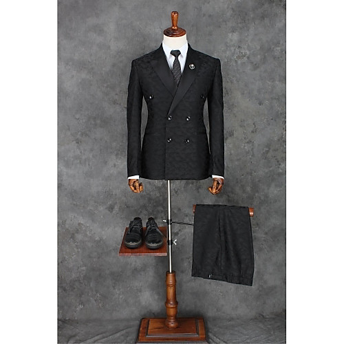 

Men's Suits Notch Slim Fit Double Breasted Two-buttons Straight Piped Pattern Polyester