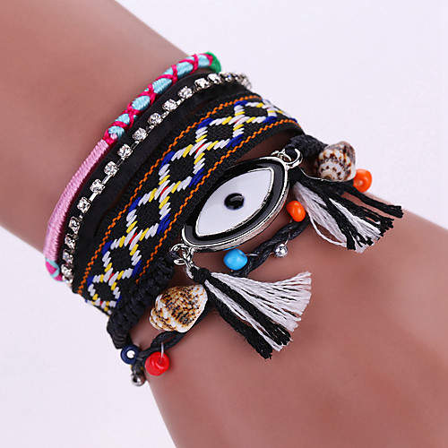 

Women's Wrap Bracelet Leather Bracelet Evil Eye Tassel Bohemian Fashion Folk Style Leather Bracelet Jewelry Black / Red / Green For Party Daily Casual