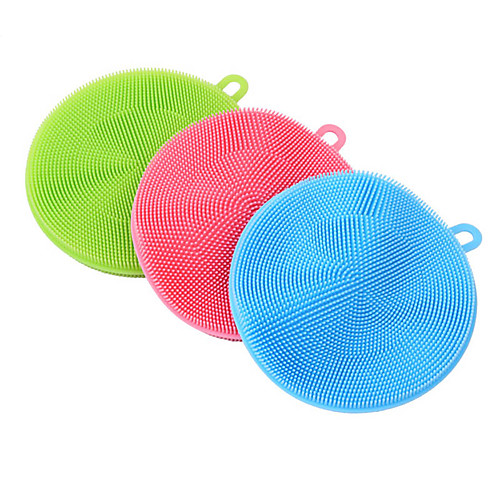

3pcs Soft Silicone Cleaning Brush Dish Wash Sponge Kitchen Scrubber Kitchen Cleaning Random Color
