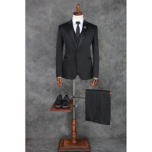 

Men's Suits Peak Tailored Fit Single Breasted One-button Straight Piped Solid Colored Polyester