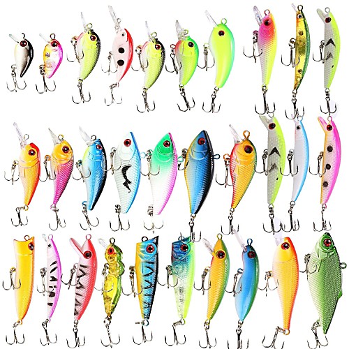 

30 pcs Lure kit Fishing Lures Jerkbaits Minnow Crank Popper Vibration / VIB Lure Packs Floating Sinking Bass Trout Pike Sea Fishing Bait Casting Spinning