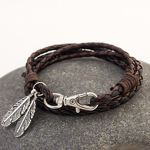 

Leather Bracelet Layered Rope Stacking Stackable Feather Bohemian Fashion Multi Layer Native American Boho Leather Bracelet Jewelry Black / White / Red / Gray For Christmas Gifts Casual Daily