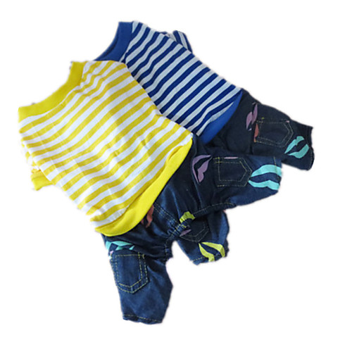 

Dog Jumpsuit Dog Clothes Yellow Blue Costume Cotton Stripes XS S M L XL