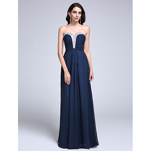 

Sheath / Column Sparkle & Shine Prom Formal Evening Dress Sweetheart Neckline Sleeveless Floor Length Chiffon with Ruched Beading 2020