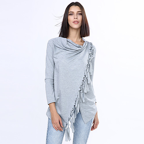 

Women's Blouse Solid Colored Tassel Fringe Long Sleeve Daily Tops White Black Watermelon