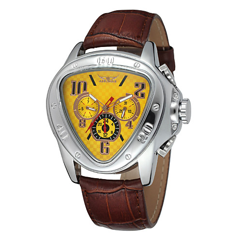 

WINNER Men's Wrist Watch Mechanical Watch Automatic self-winding Leather Black Calendar / date / day Analog Luxury - White Black Yellow / Stainless Steel