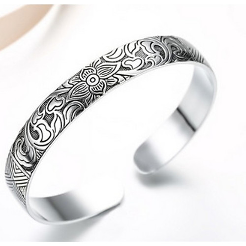 

Women's Cuff Bracelet Flower Ladies Fashion Sterling Silver Bracelet Jewelry Silver For Party Daily