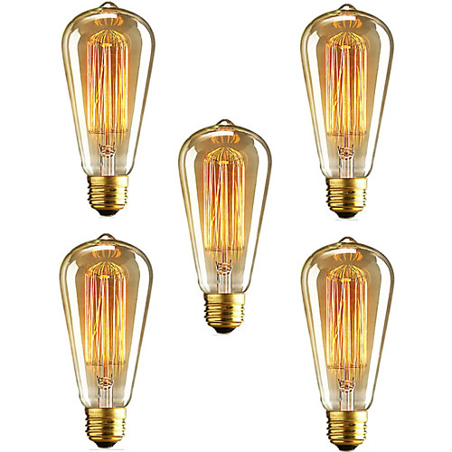 

5 pcs E26/E27 40W ST64 Dimmable Edison Decorative Bulb Warm White