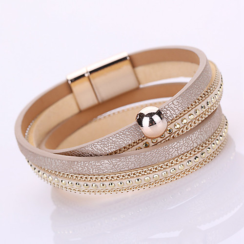 

Women's Chain Bracelet Wrap Bracelet Leather Bracelet Layered Ladies Fashion Multi Layer Leather Bracelet Jewelry Golden / Pink / Gray For Casual Daily