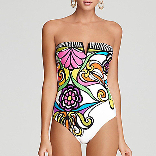 

Women's Boho Strapless Briefs One-piece Swimwear Swimsuit - Floral Print S M L White