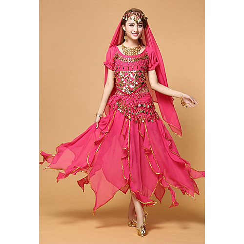 

Belly Dance Top Gold Coin Women's Performance Short Sleeves Natural Chiffon