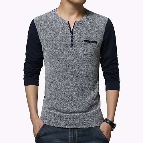 

Men's T shirt Color Block Plus Size Long Sleeve Daily Tops Basic White Navy Blue