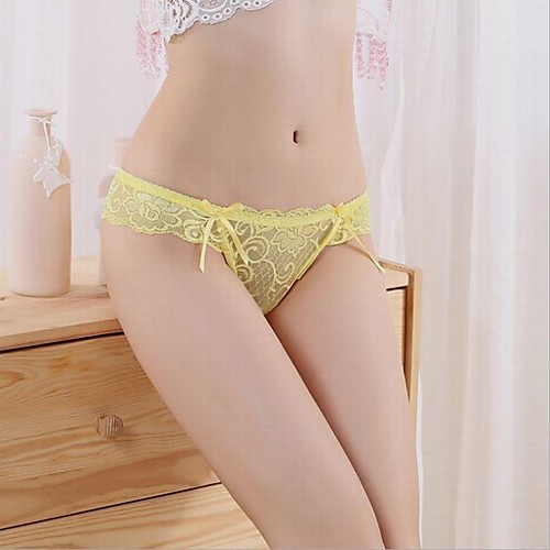 

Women's Lace Solid Colored Ultra Sexy Panty Low Waist Super Sexy Cotton Yellow One-Size
