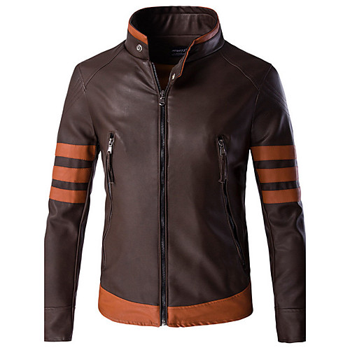 

Men's Jacket Weekend Fall Winter Regular Coat Slim Sophisticated Jacket Long Sleeve Color Block Patchwork Brown