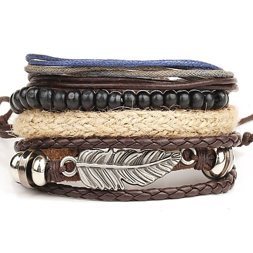 

Men's Wrap Bracelet Leather Bracelet Layered Rope Wings Personalized Punk Multi Layer Leather Bracelet Jewelry Brown For Christmas Gifts Casual Daily Beach