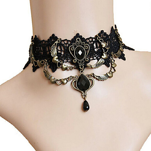 

Women's Onyx Crystal Pendant Necklace Y Necklace Heart Flower Love Ladies Punk Gothic Horror Crystal Lace Alloy Black Necklace Jewelry For Halloween Party / Evening Festival