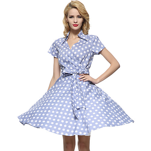 

Women's Swing Dress Knee Length Dress Red Fuchsia White Black Light Blue Short Sleeve Red Polka Dot Print Shirt Collar Vintage Work S M L XL XXL 3XL / Cotton / Plus Size / Plus Size / Cotton