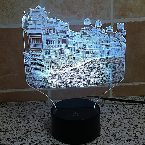 

Fenghuang City Touch Dimming 3D LED Night Light 7Colorful Decoration Atmosphere Lamp Novelty Lighting Light