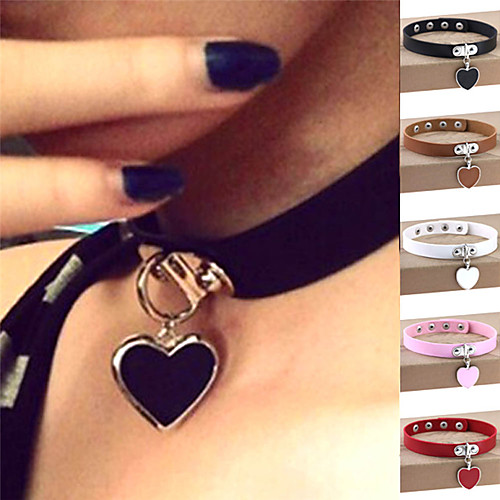 

Women's Choker Necklace Pendant Necklace Heart Love Ladies Personalized Fashion Vintage Leather Silver Plated Alloy Light Brown Dark Brown Purple Yellow Red Necklace Jewelry For Party Halloween