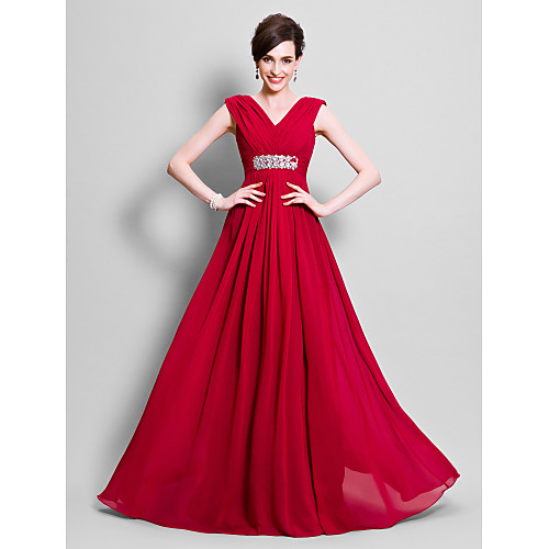 

A-Line Mother of the Bride Dress Open Back V Neck Floor Length Chiffon Sleeveless with Beading Side Draping 2021