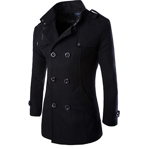 

Men's Coat Daily Fall Winter Long Coat Stand Collar Slim Jacket Long Sleeve Color Block Gray Black / Double Breasted / Work / Cotton